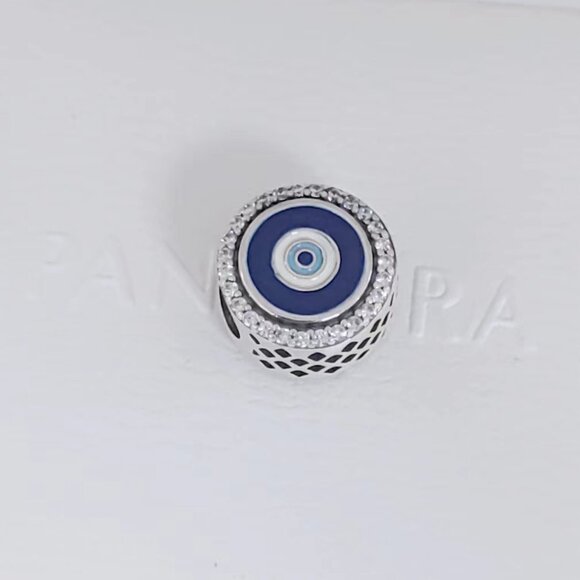 Pandora Evil Eye Double Sided Exclusive Charm Bead Button S925 Silver Pendant - Picture 5 of 5